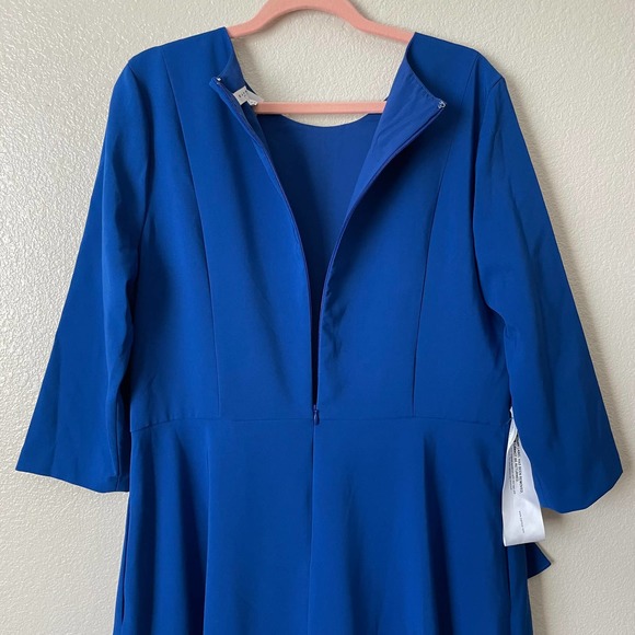 Kay Unger Bria High Low 3/4 Sleeve A-Line Midi Dress Navy Blue Plus Size 16 NEW - Picture 10 of 14